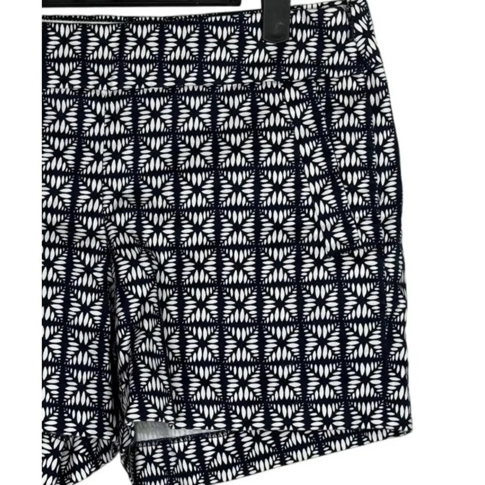 J. Crew City Fit Stretch Mid Rise Shorts Pockets Side Zipper 2 Navy Blue White